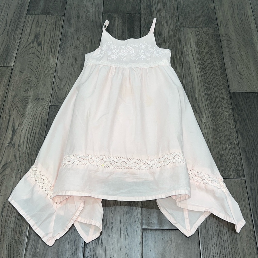 Tahari spaghetti strap asymmetrical floral embroidered with crochet dress